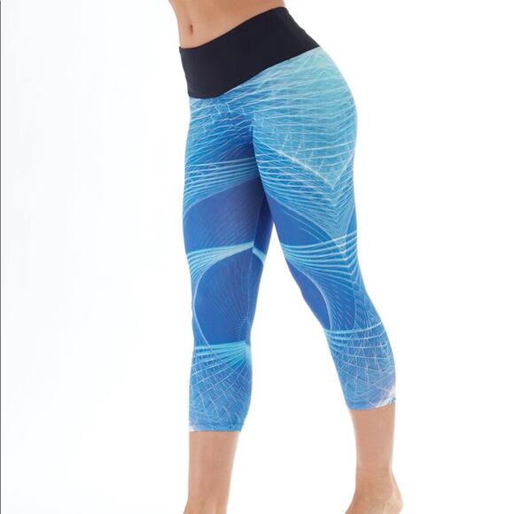 Bally Blue Spiral Out Cropped Leggings Size Small - Picture 1 of 9